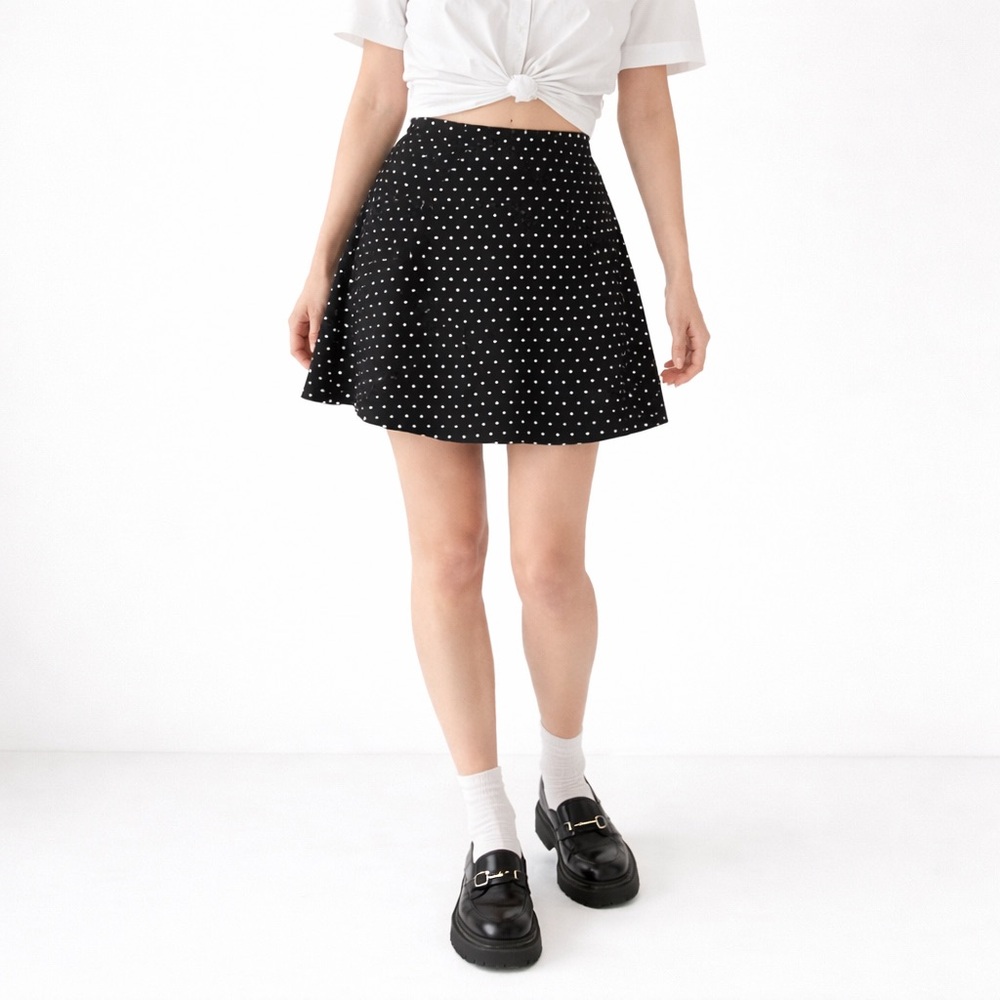 J.Crew Black White Polka Dot Pleated Mini Skirt Size 4 Lined Circle Classic Chic